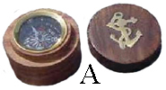 Small Compass Encased In Wood Case